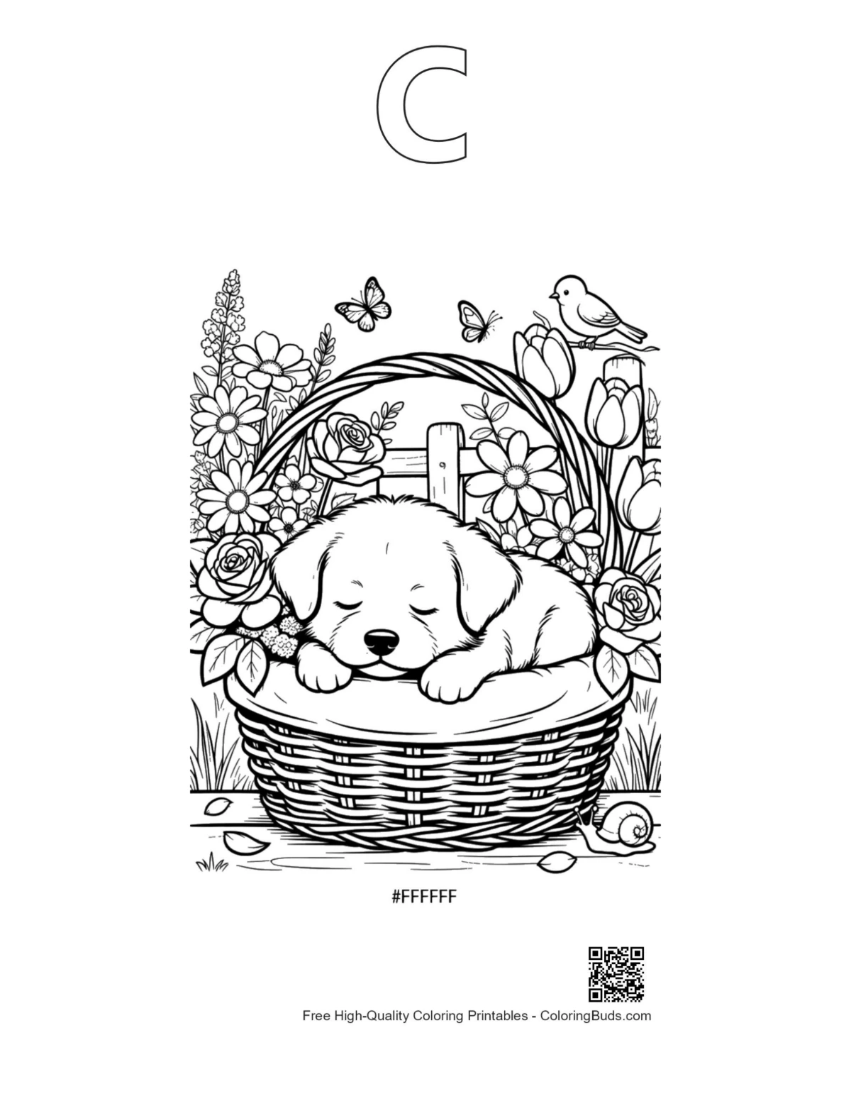 Puppies outline alphabet letter C printable