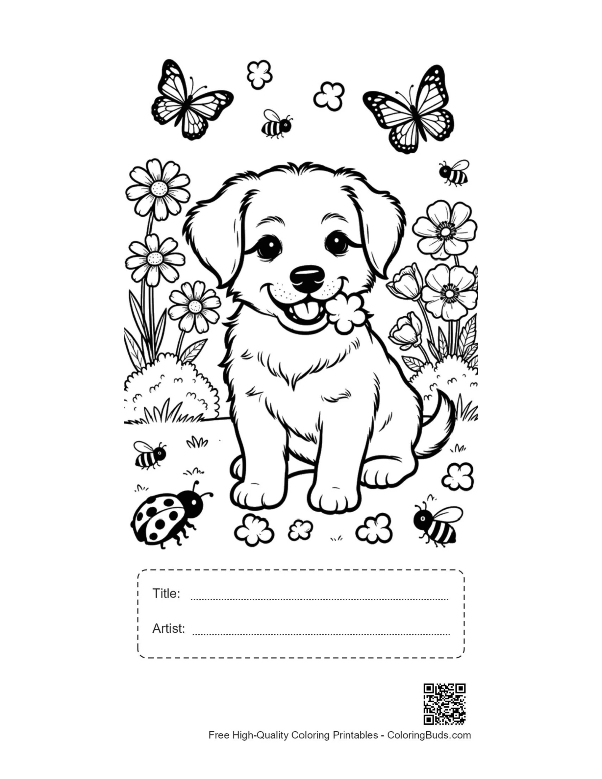Happy puppy spring flowers printable with title box
