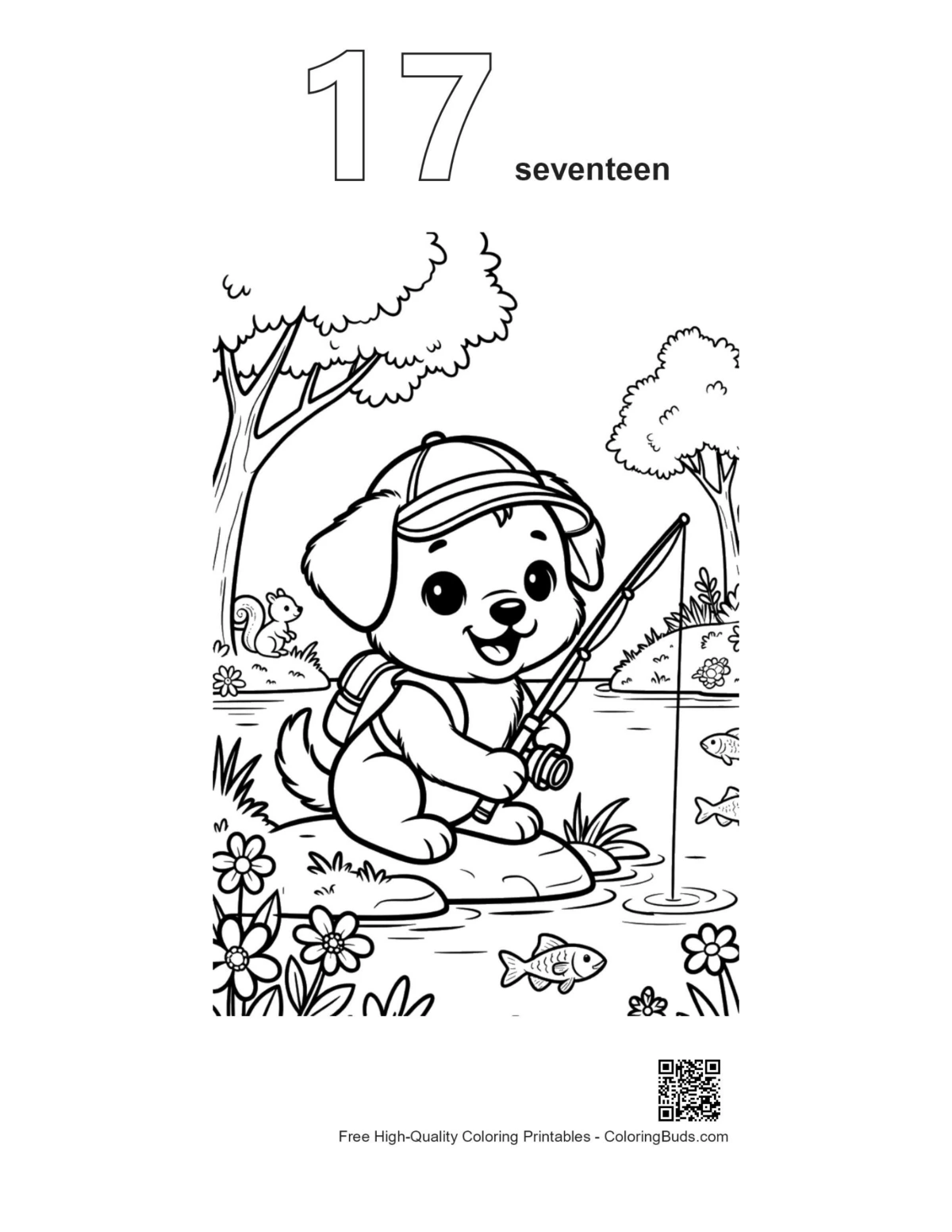 Puppy flowers basket outline coloring page #17