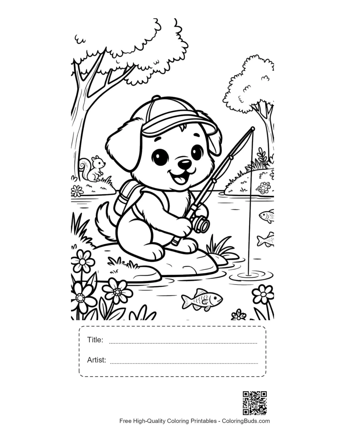 Happy puppy garden flowers printable with title box