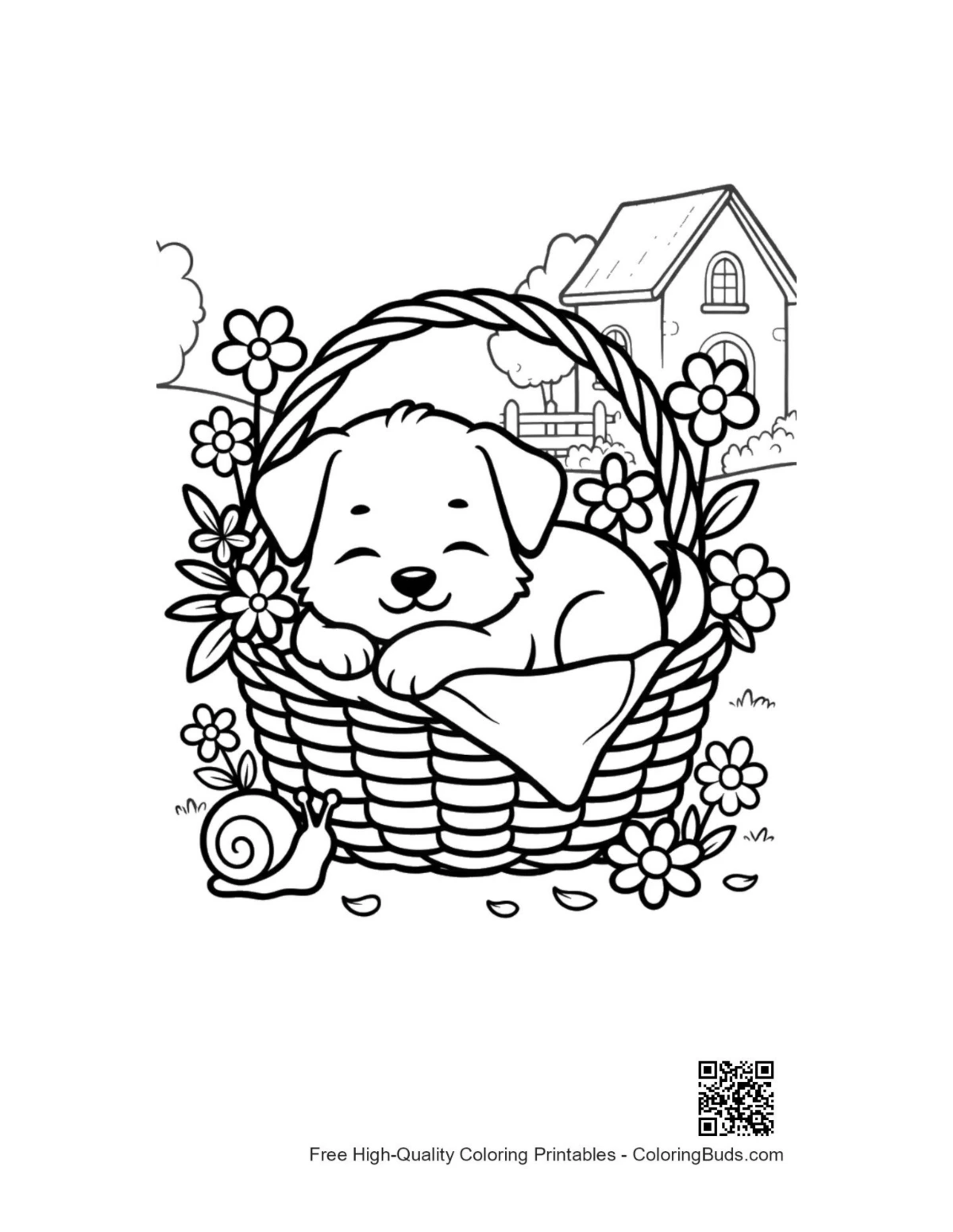Cute puppies coloring page printable outline