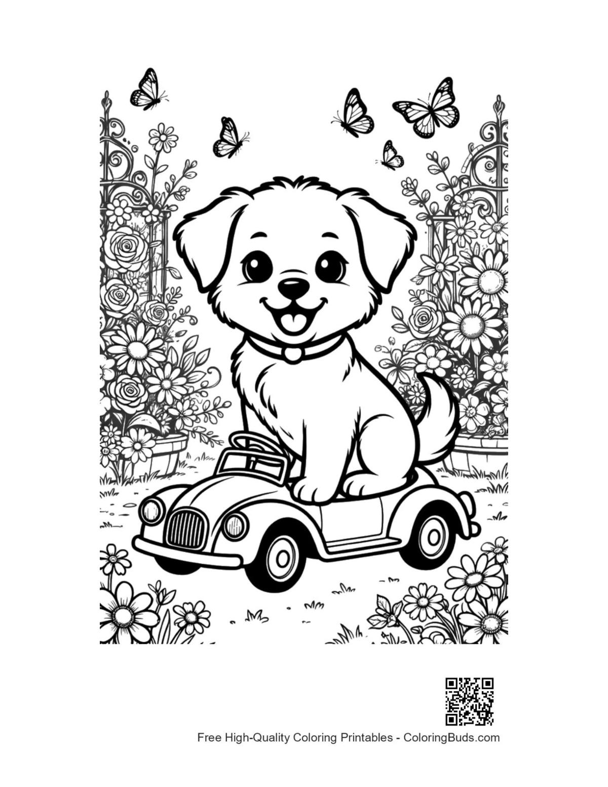 Cute puppies printable coloring page outline