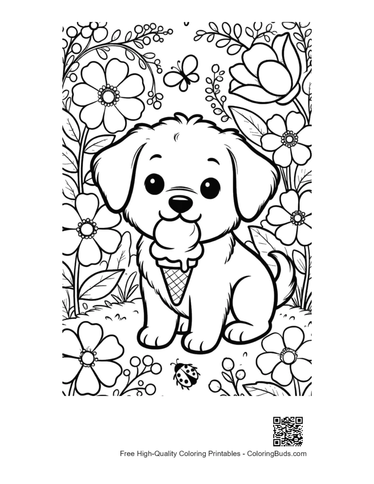 Cute puppies printable coloring page for kids