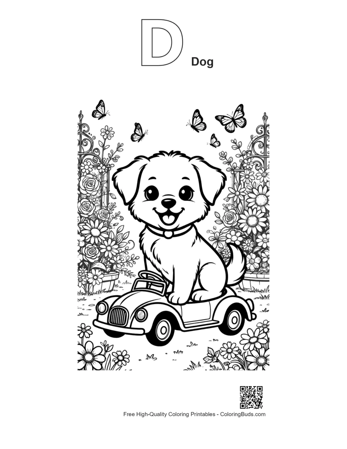 Puppies outline alphabet D dog coloring page