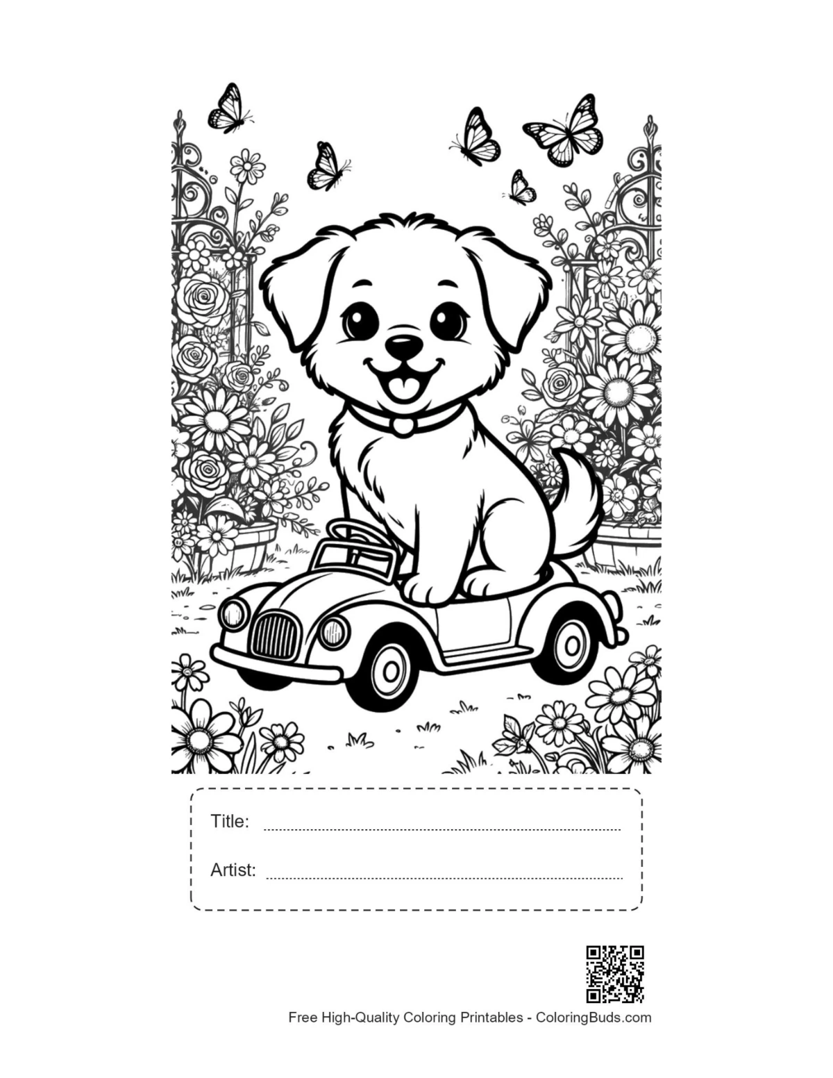 Puppies printable sheet with title and artist box