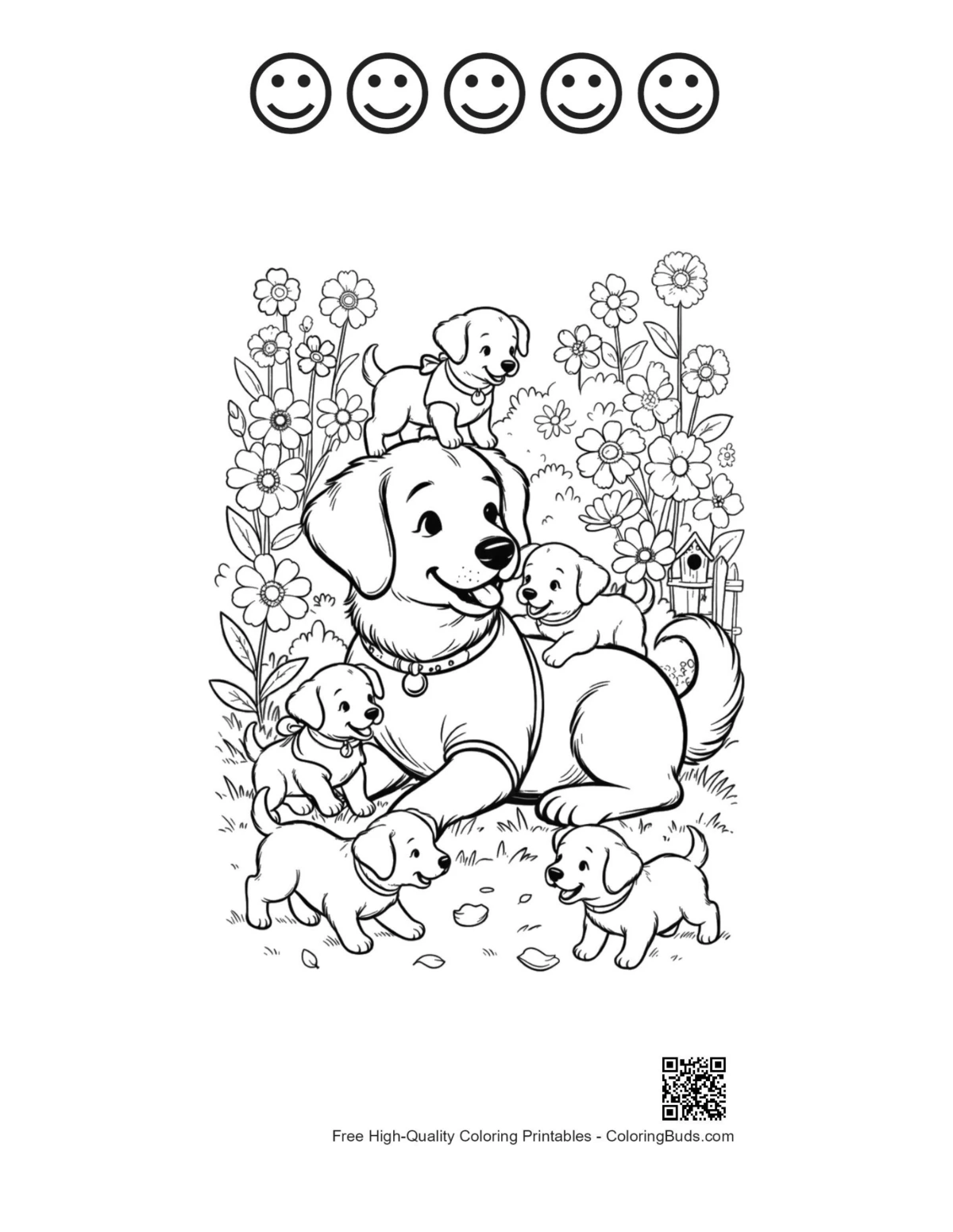 Puppy meadow printable happy faces outlines