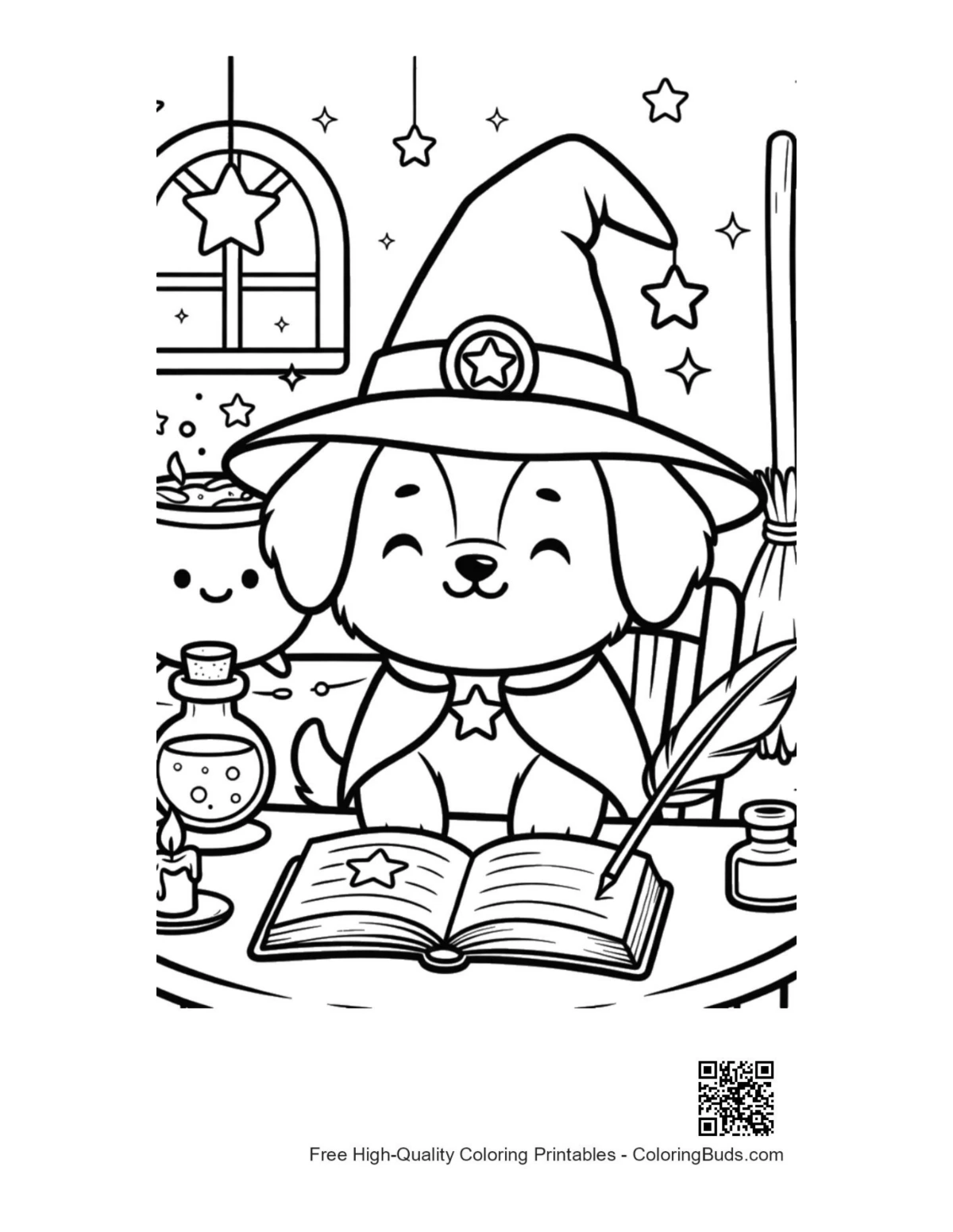 Cute small puppy in flower field butterflies coloring page