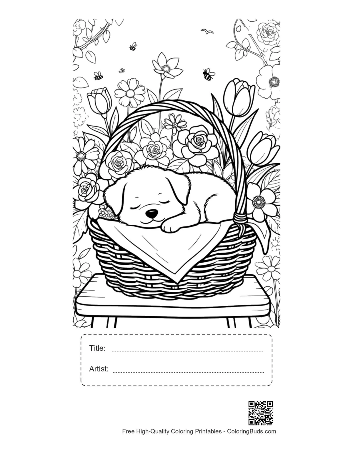 Sweet puppy basket printable with title artist box