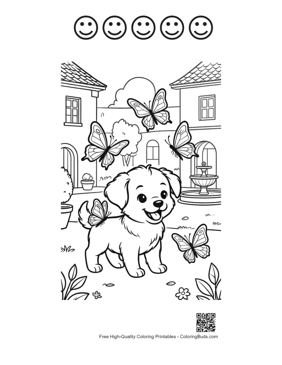Cute puppy 5 happy face outlines printable