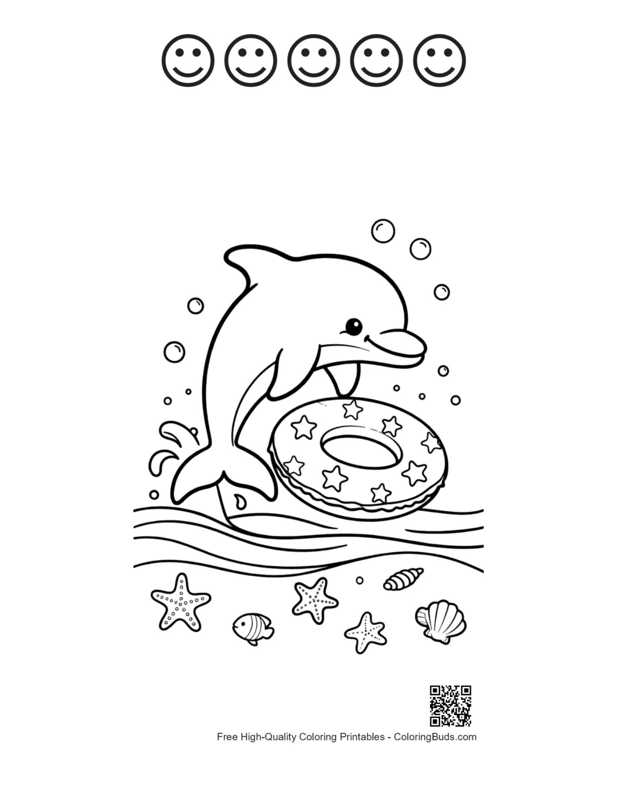 Adorable dolphin ring printable with 5 happy faces