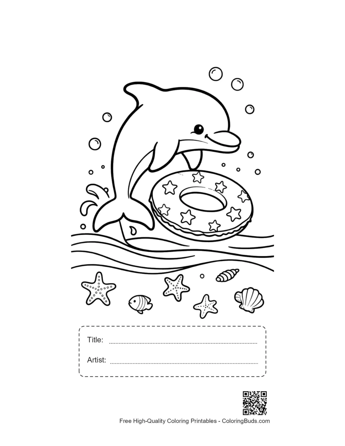 Cute dolphin ring underwater printable with title artist box