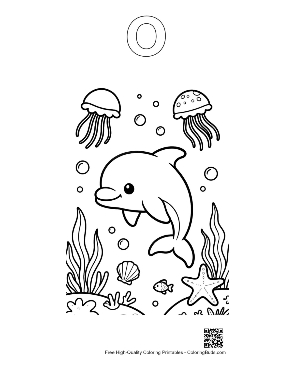 Dolphin jumping printable outline alphabet O