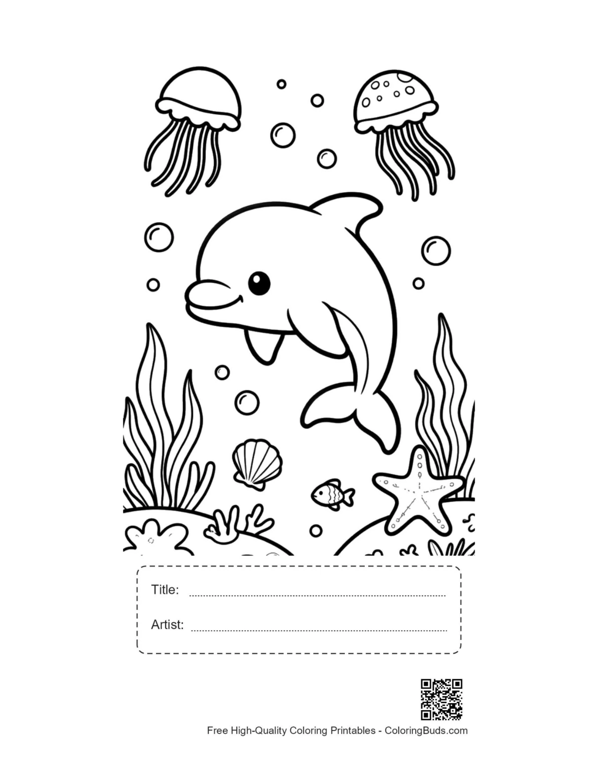 Jumping dolphin printable with title artist box