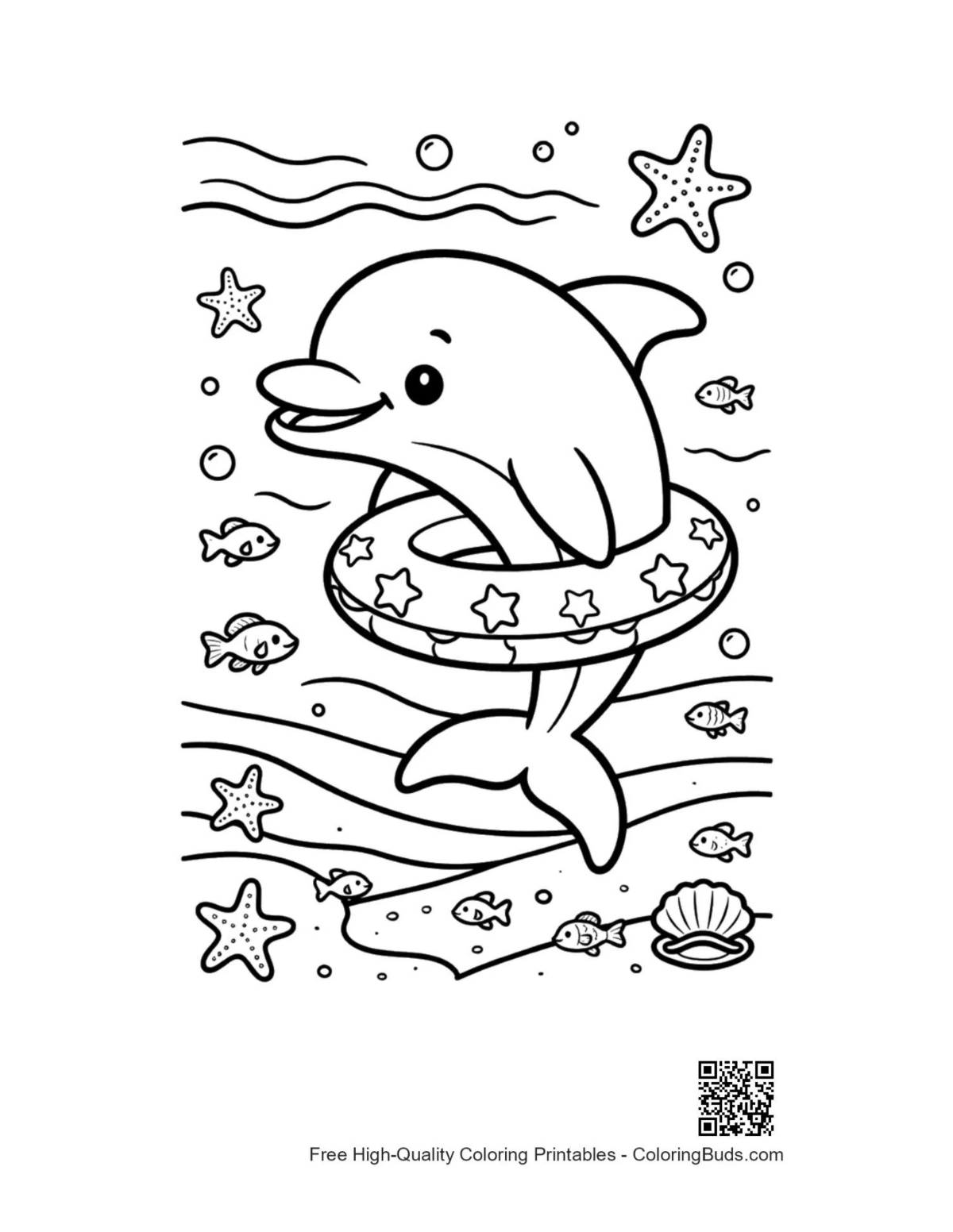 Cute dolphin sea life coloring printable