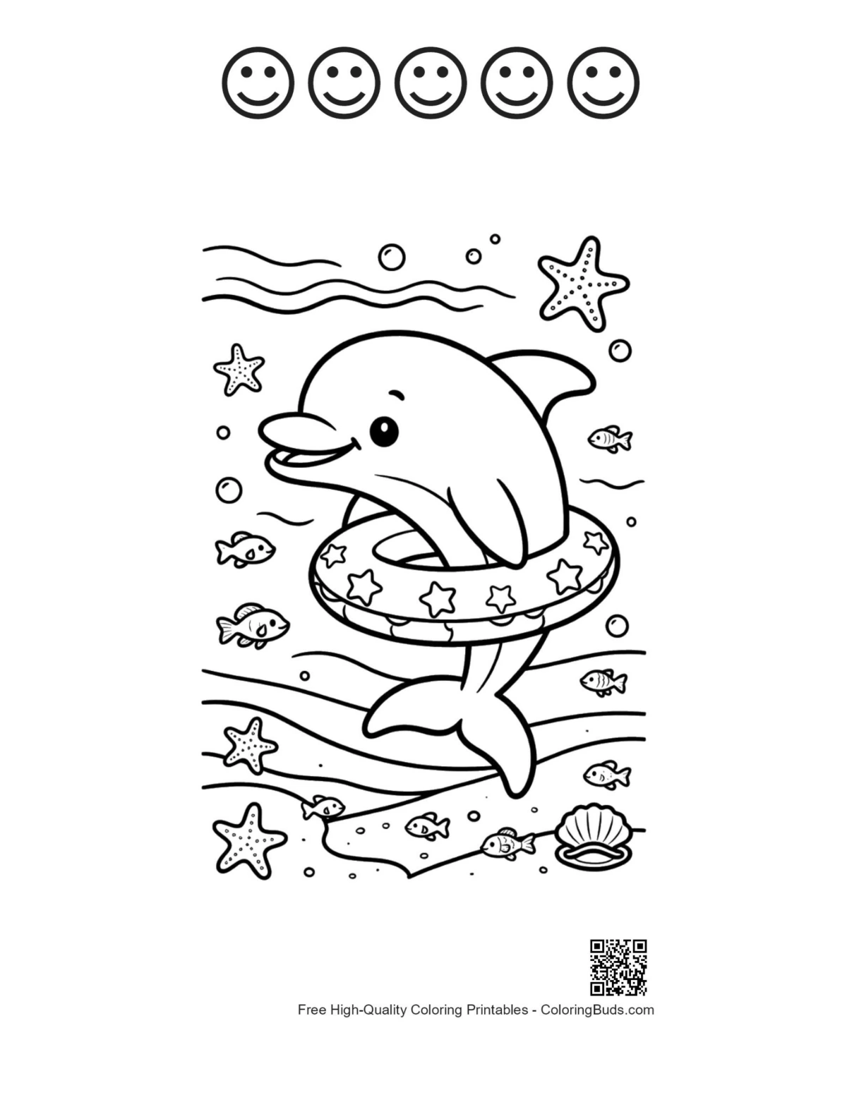 Dolphin printable with 5 happy faces