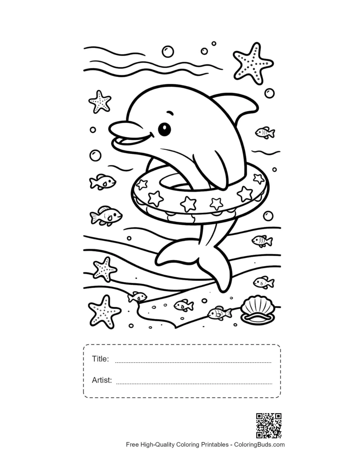 Cute dolphin printable with title artist box