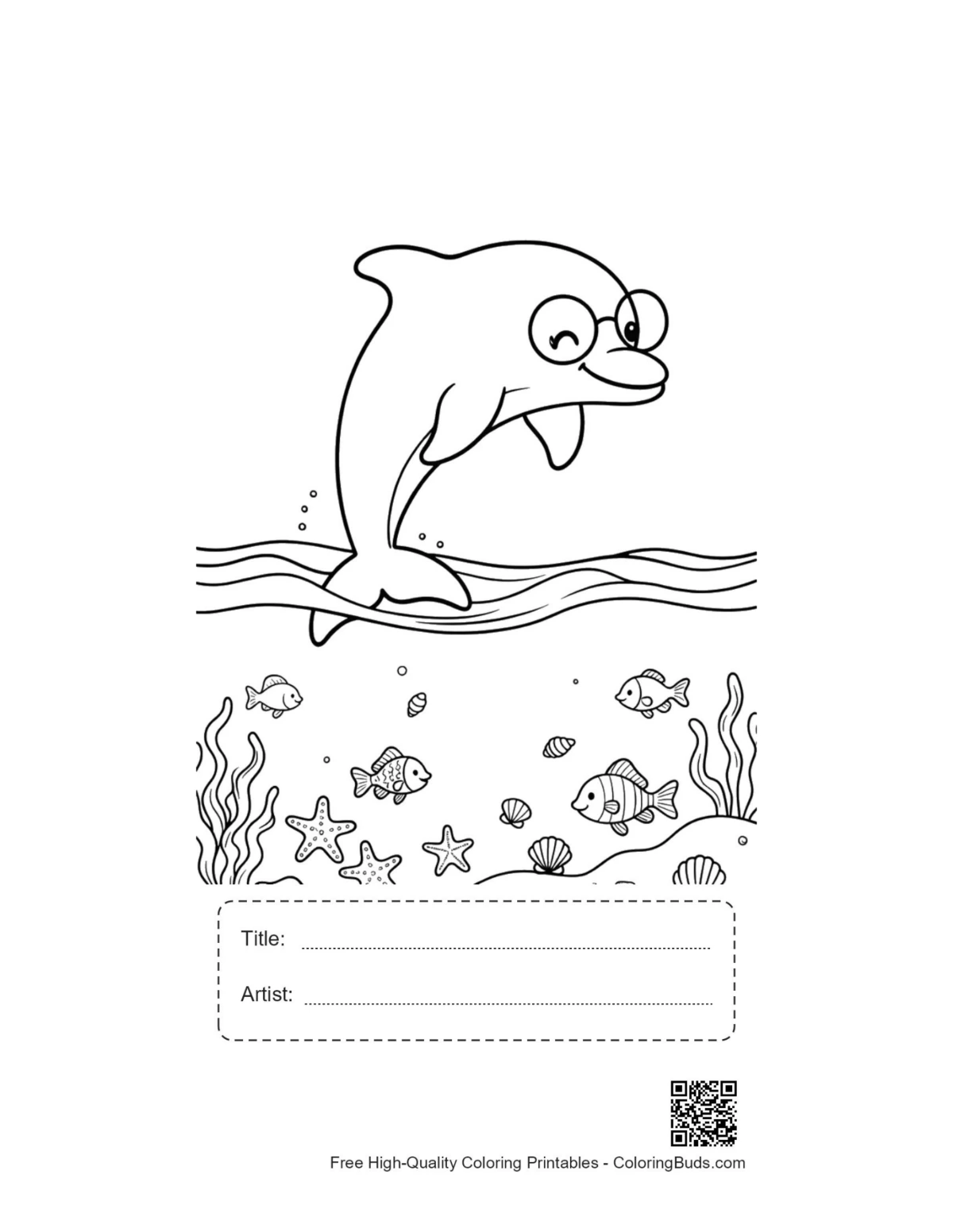 Cute dolphin ocean printable with title artist box