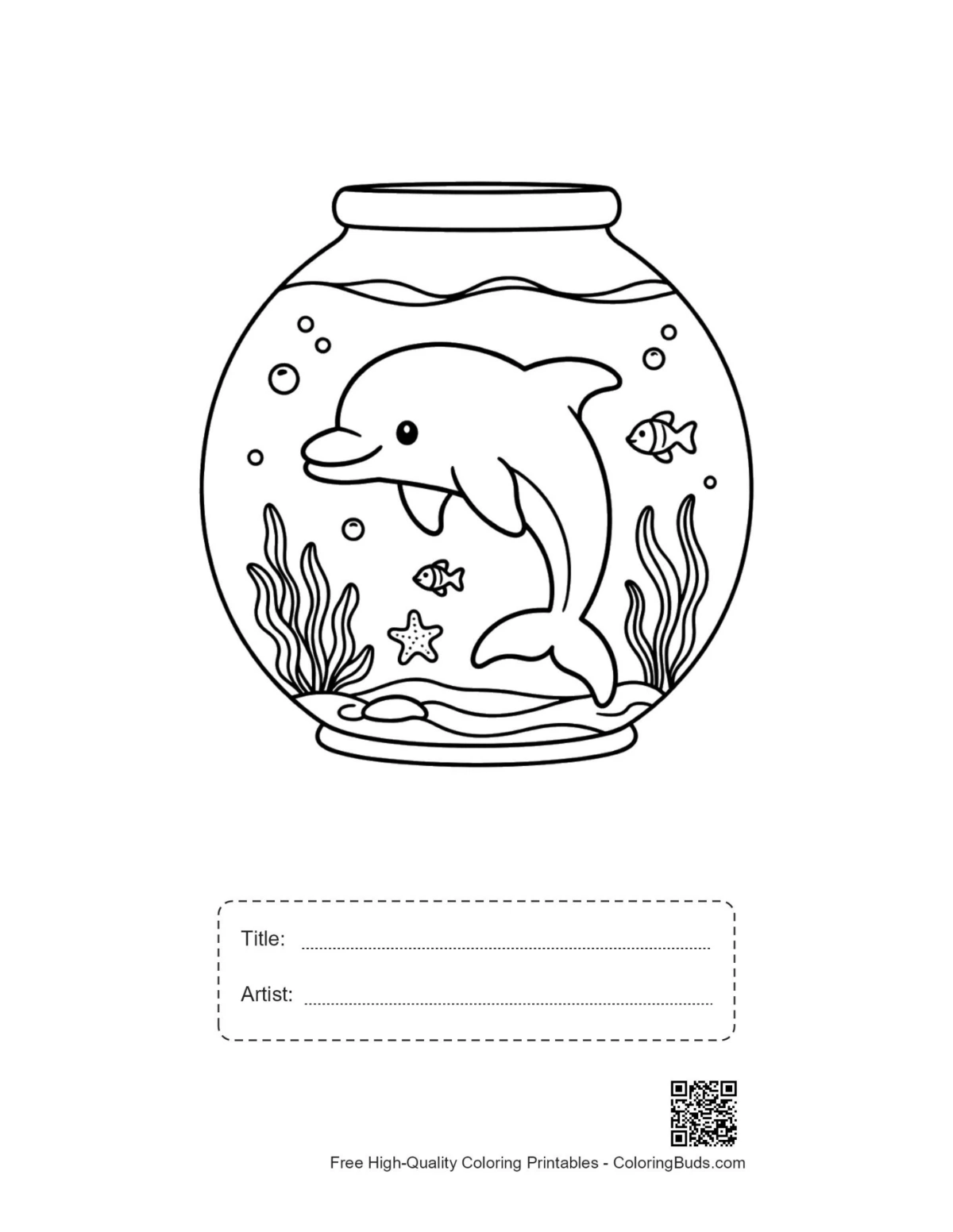 Cute dolphin fishbowl printable with title box