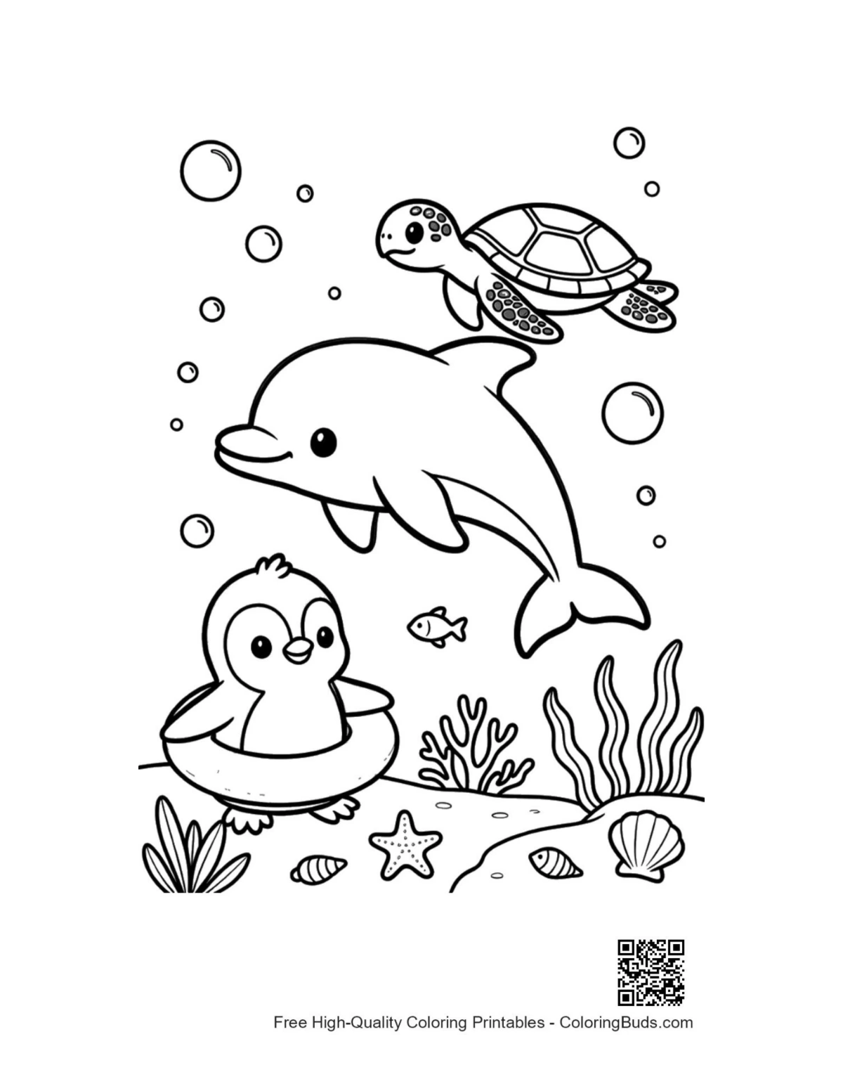 Cute jumping dolphin printable coloring page for kids