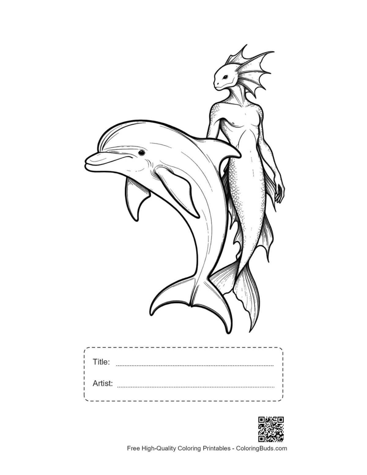 Printable dolphin mermaid duo with title artist box