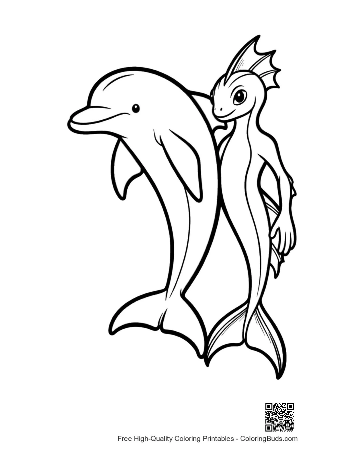 Playful dolphin and mermaid friend illustration