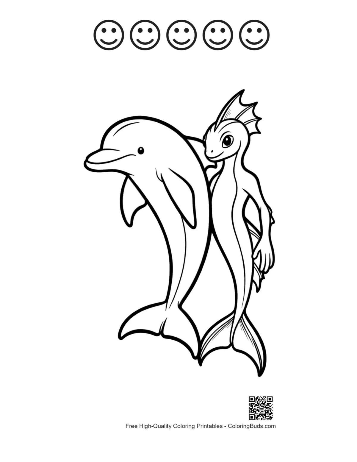 Dolphin mermaid with happy faces outline