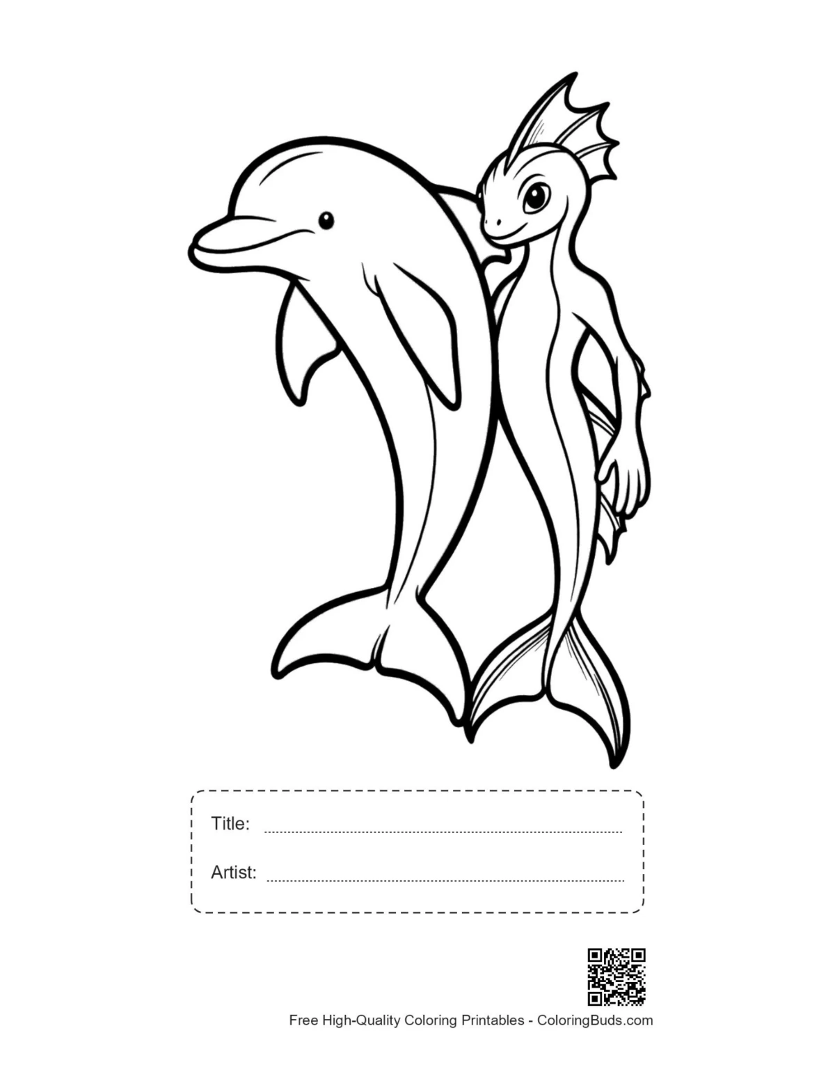 Dolphin mermaid printable with title box