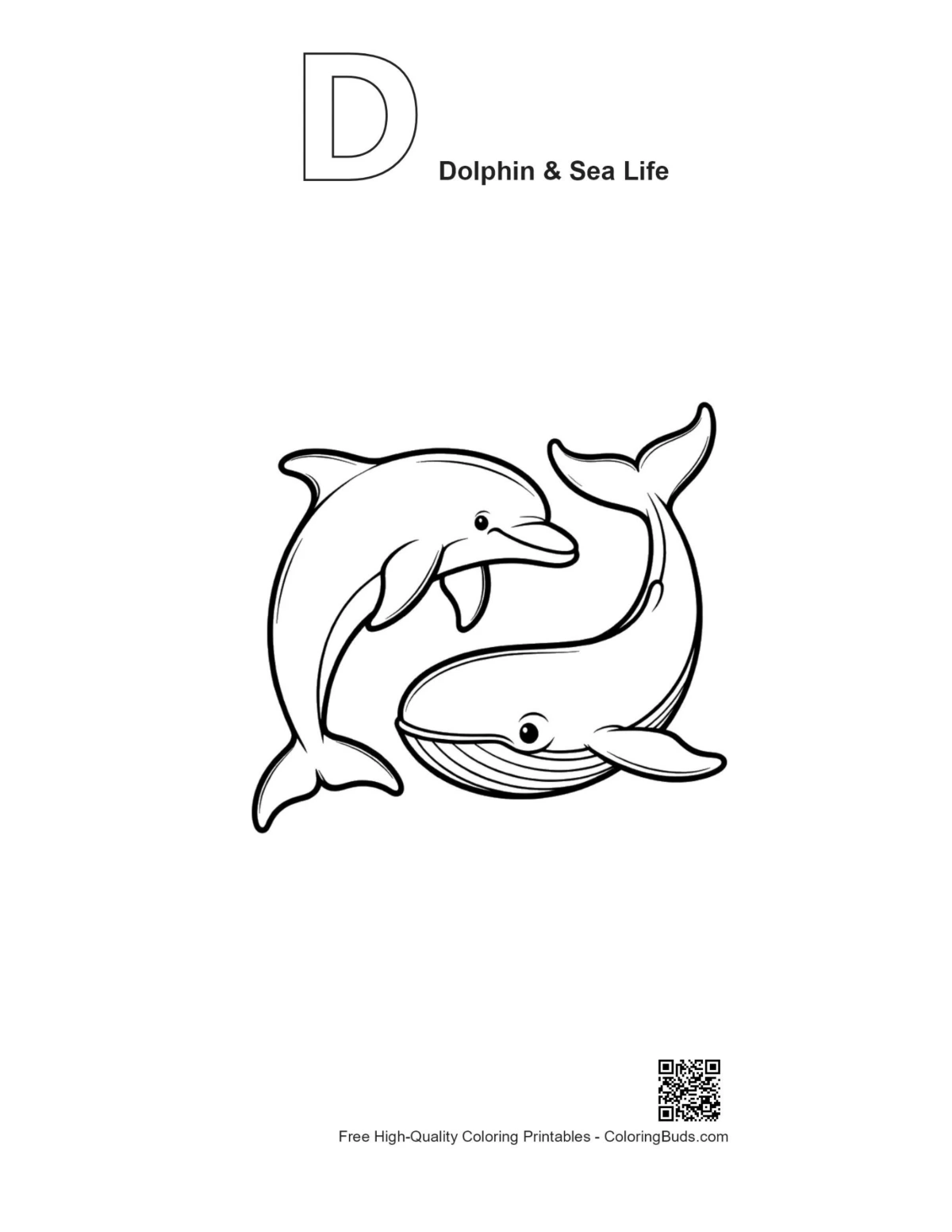 Dolphin whale embrace outline alphabet D sea life