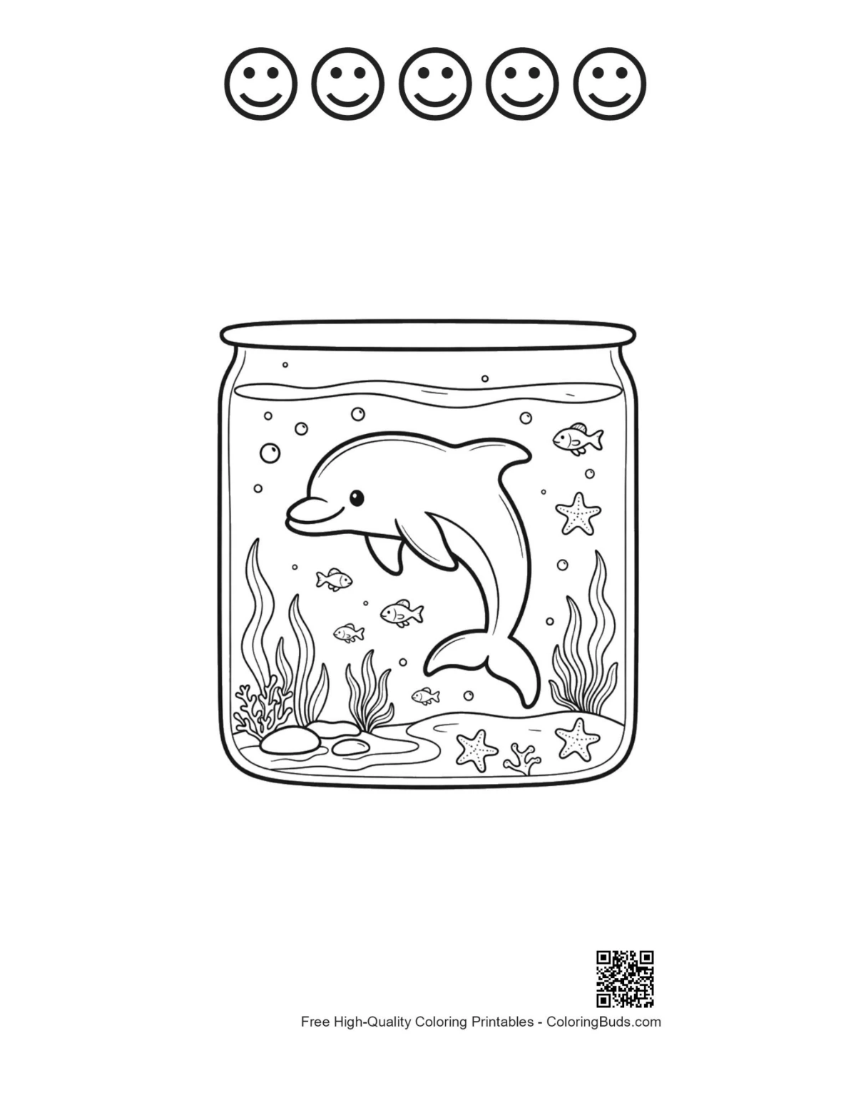 Dolphin calf glass jar 5 happy faces outline printable