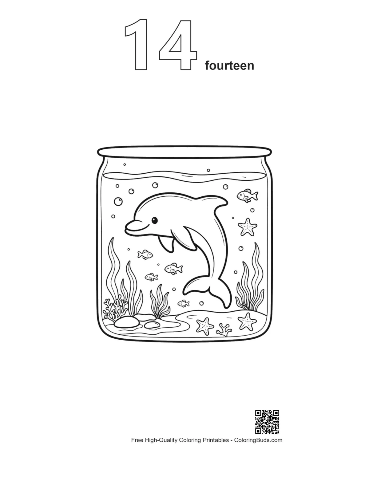 Dolphin calf jar outline number 14 coloring printable