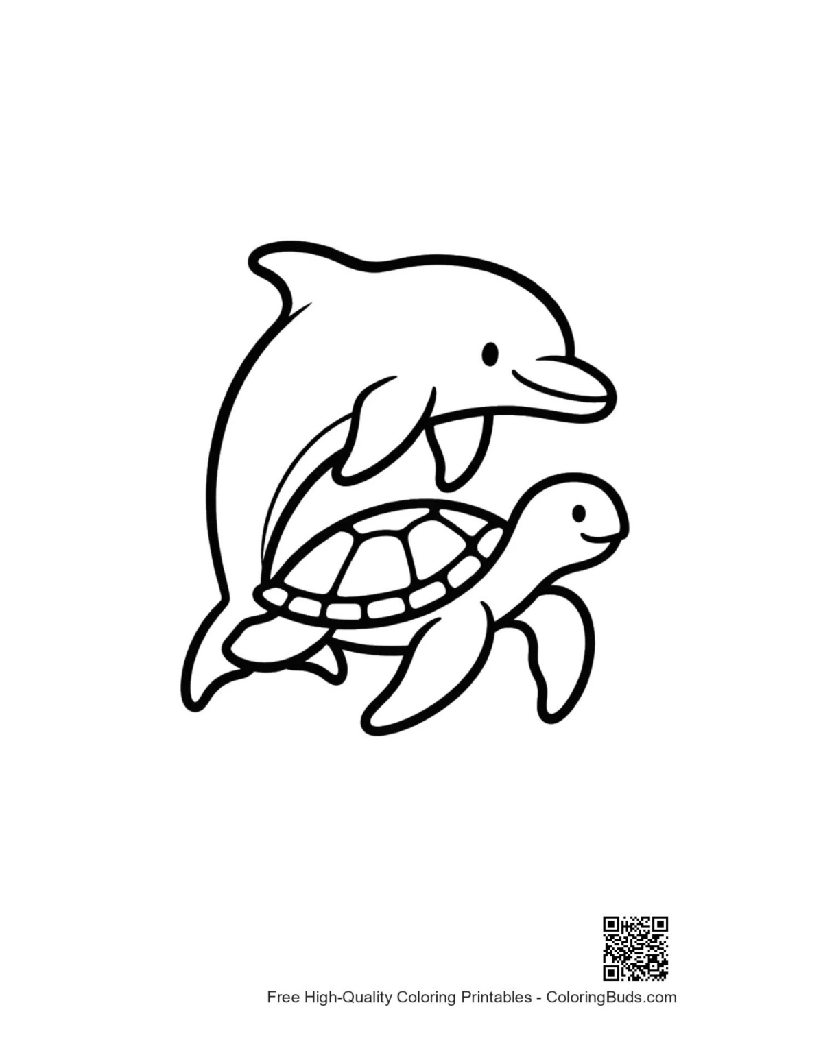 Dolphin carrying baby turtle sea life printable