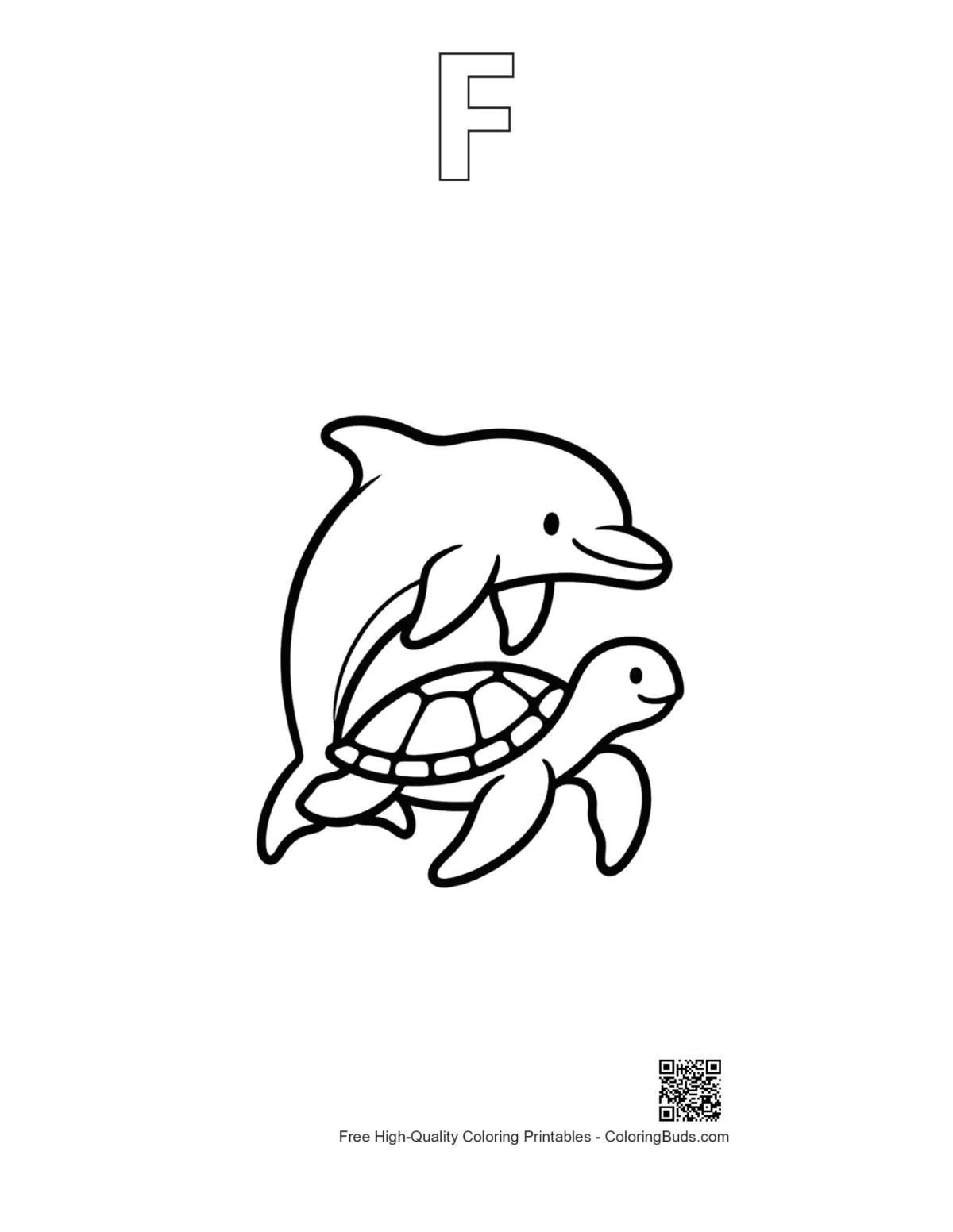Dolphin baby turtle outline printable with alphabet F