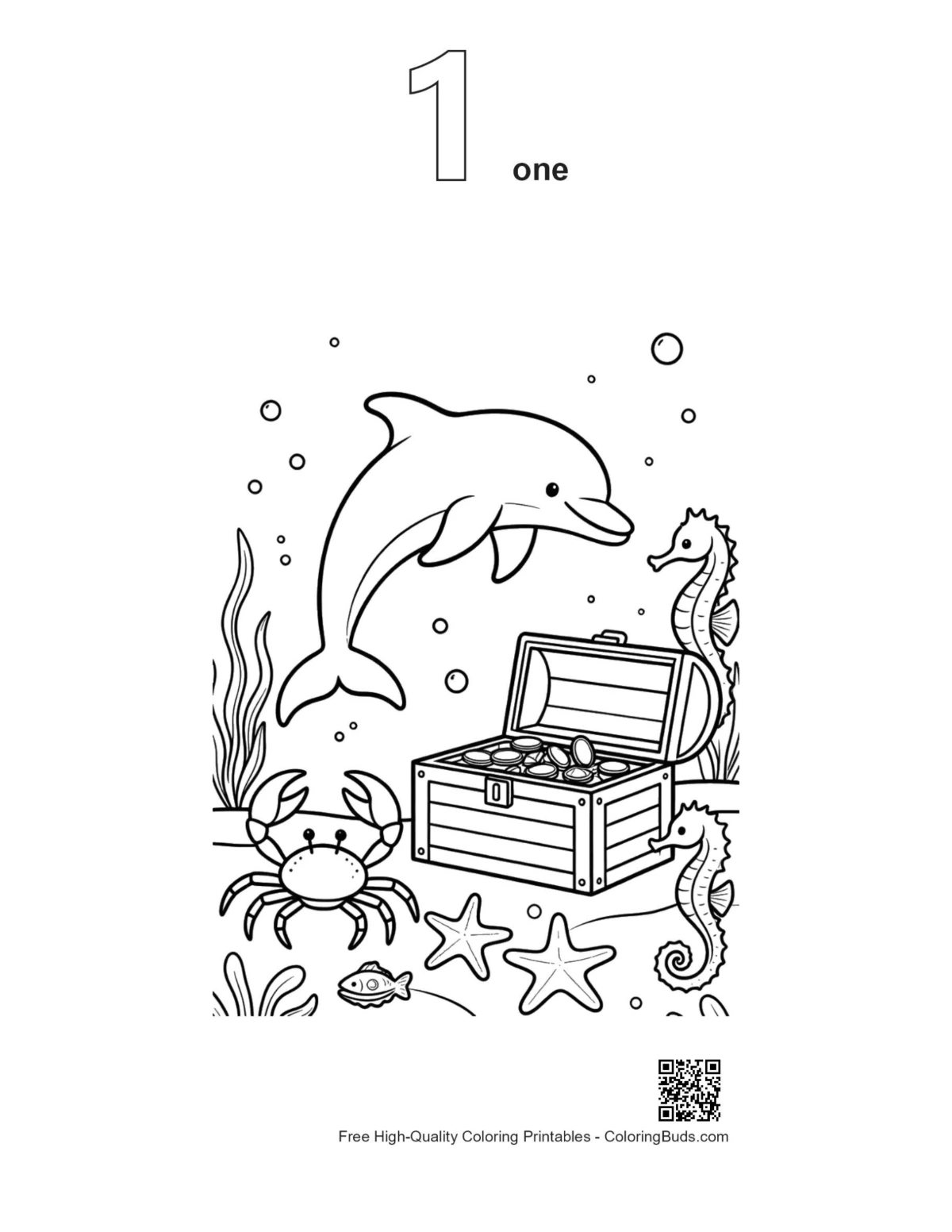 Dolphin guardian outline number 1 gold chest printable