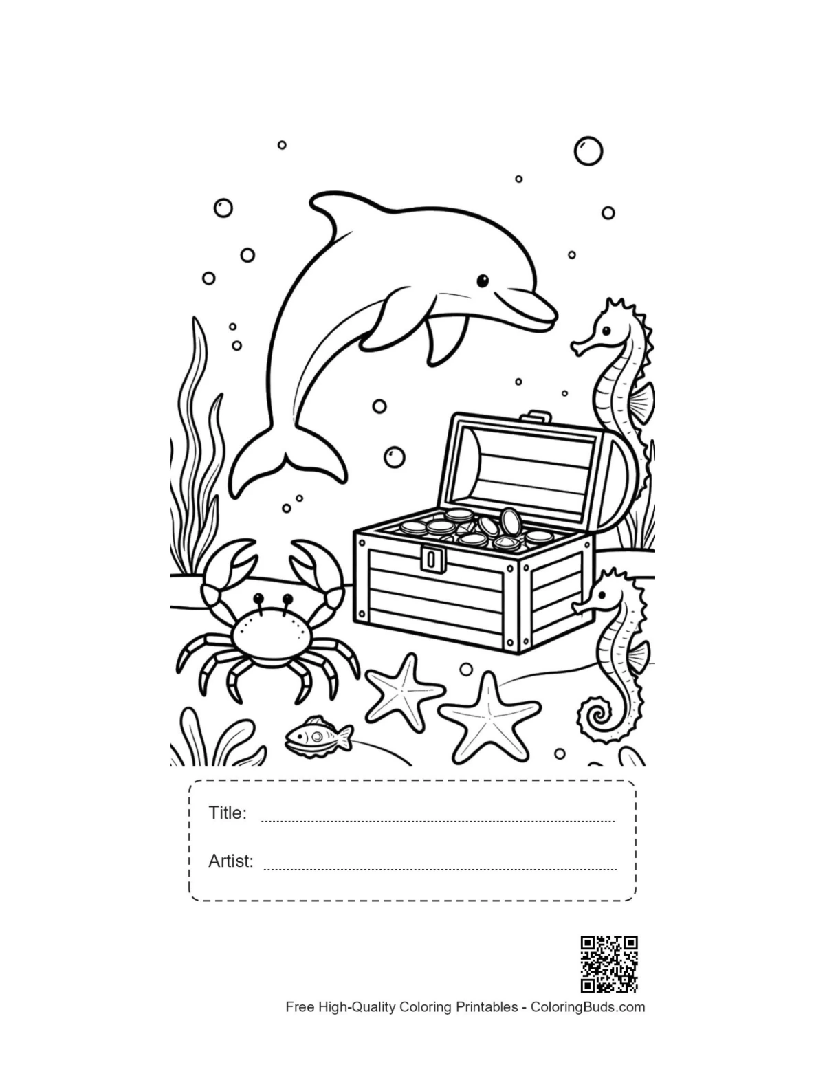 Printable dolphin gold chest with title artist box