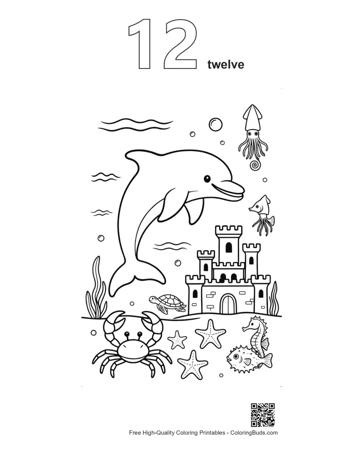 Dolphin sea castle outline page number 12 printable