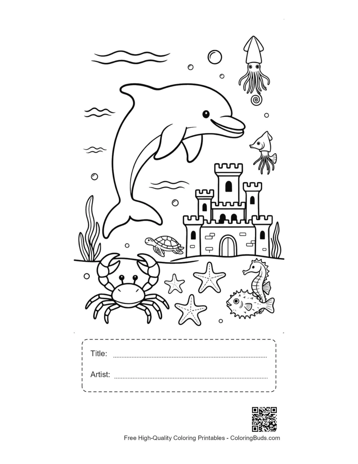 Dolphin sea castle printable with title artist box