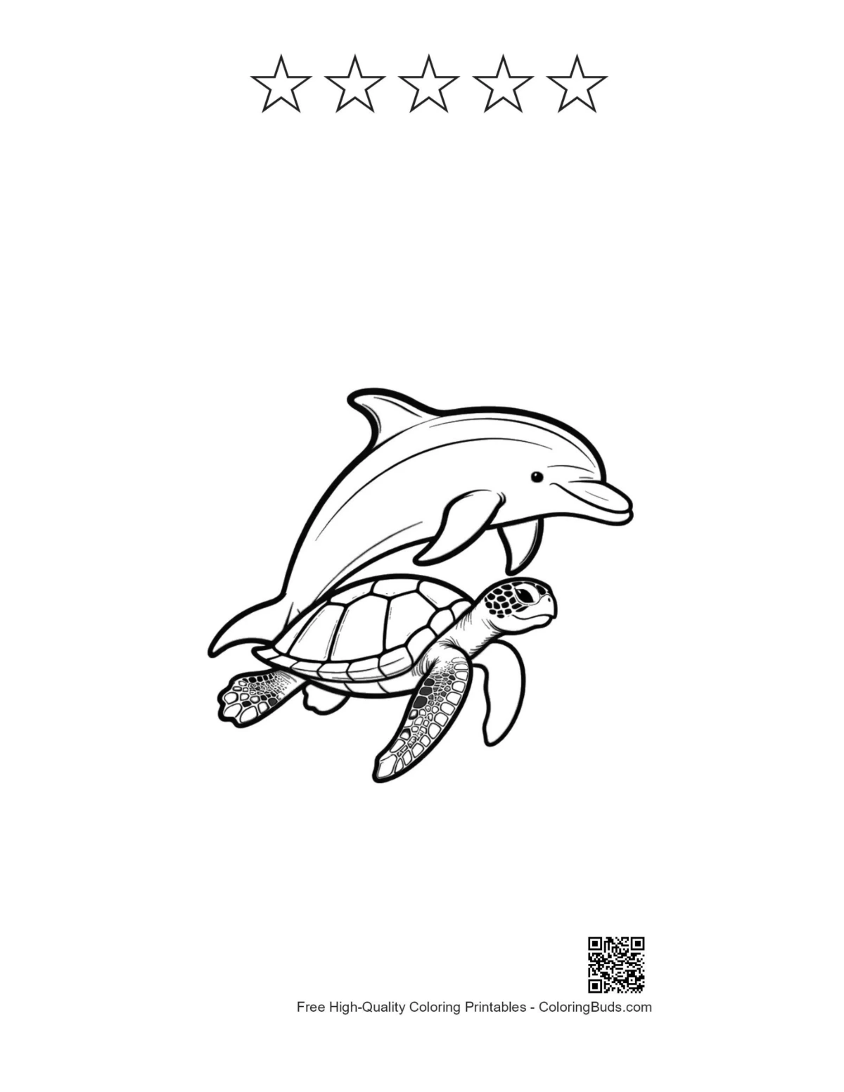 Dolphin turtle printable with 5 stars outline