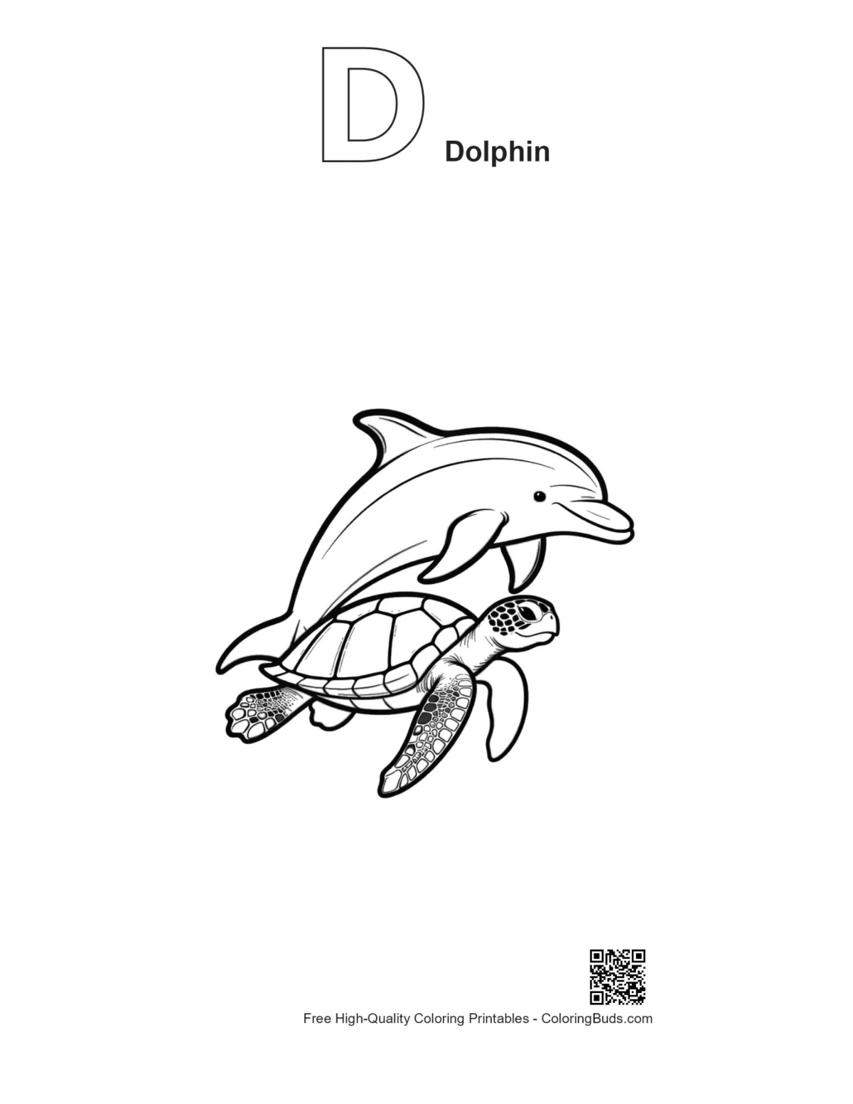 Dolphin leaping with alphabet D outline printable