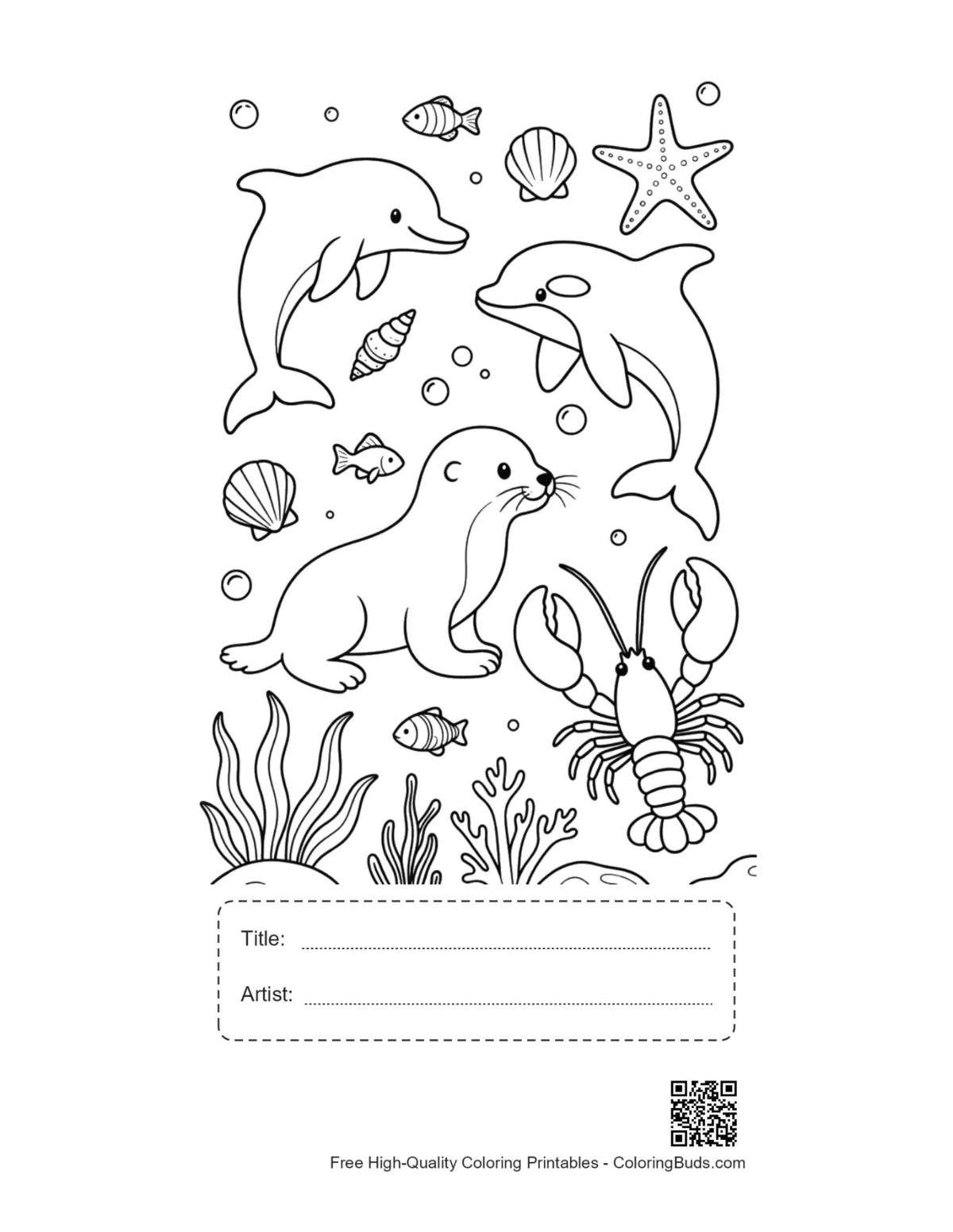 Jumping dolphin printable with title artist box