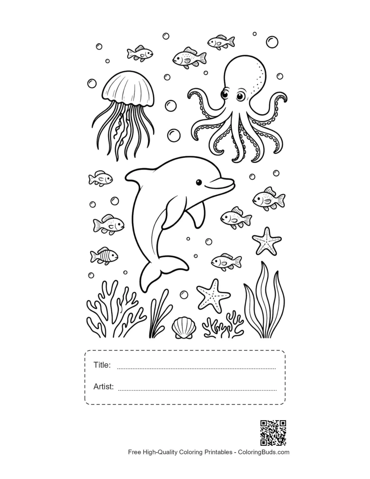 Dolphin leaping octopus printable with title box