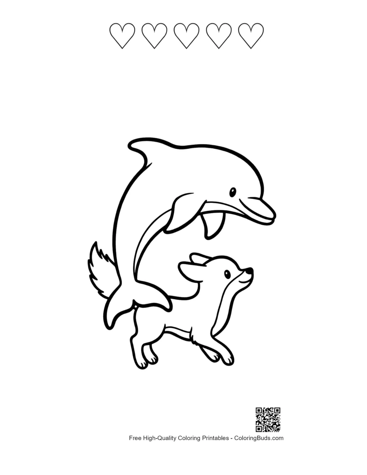 Jumping dolphin chihuahua printable with hearts