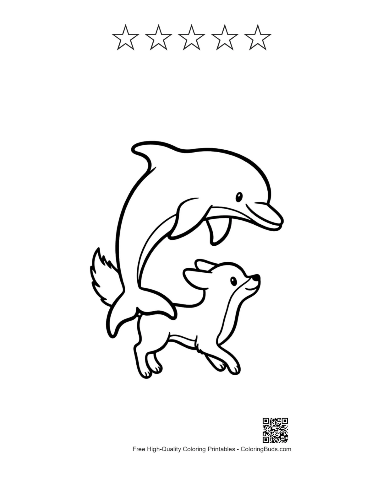 Printable jumping dolphin chihuahua with 5 stars