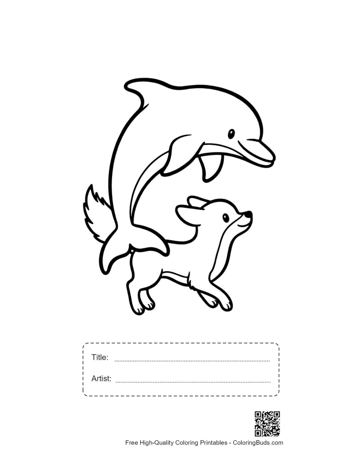 Printable jumping dolphin with chihuahua and title box