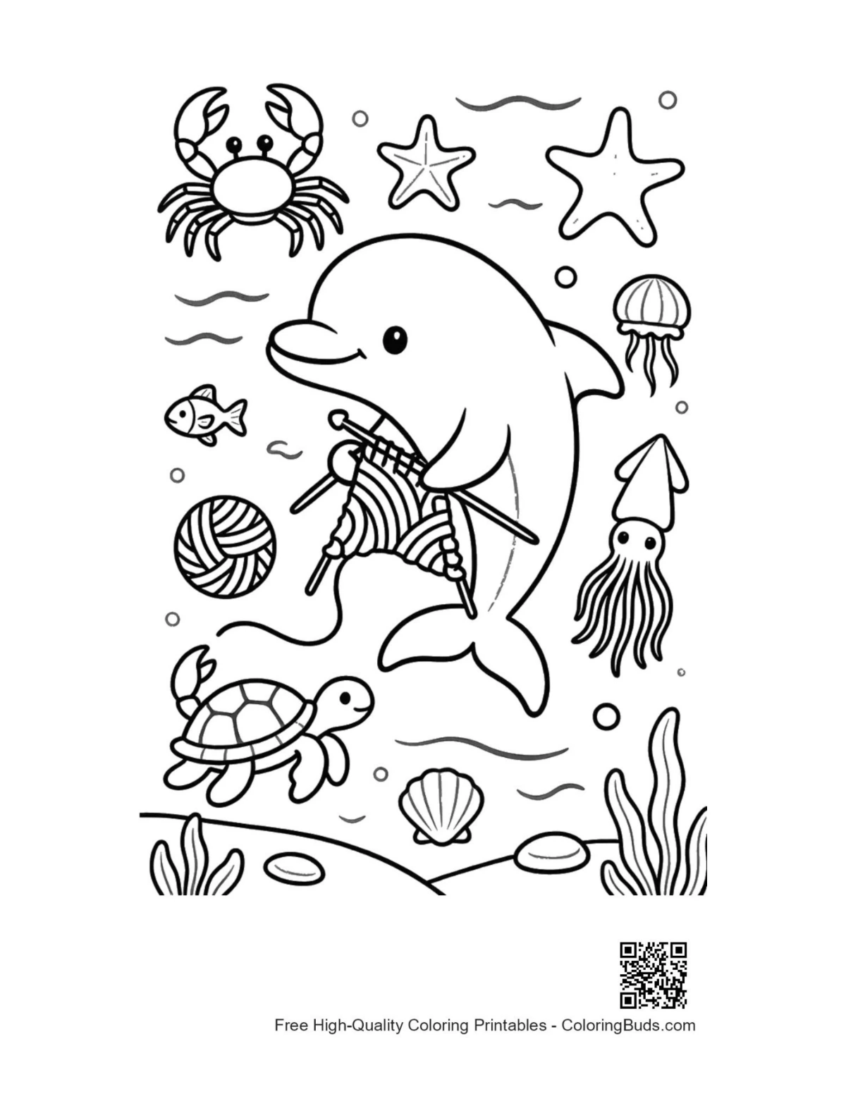 Dolphin sea life printable coloring page outline