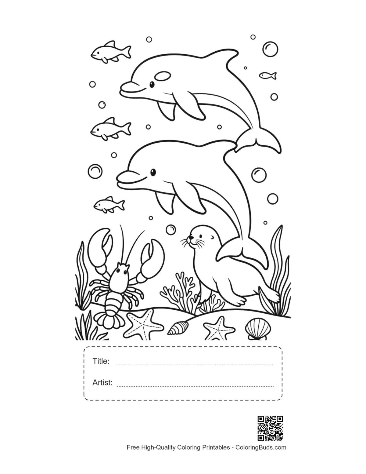 Easy jumping dolphin printable with title artist box