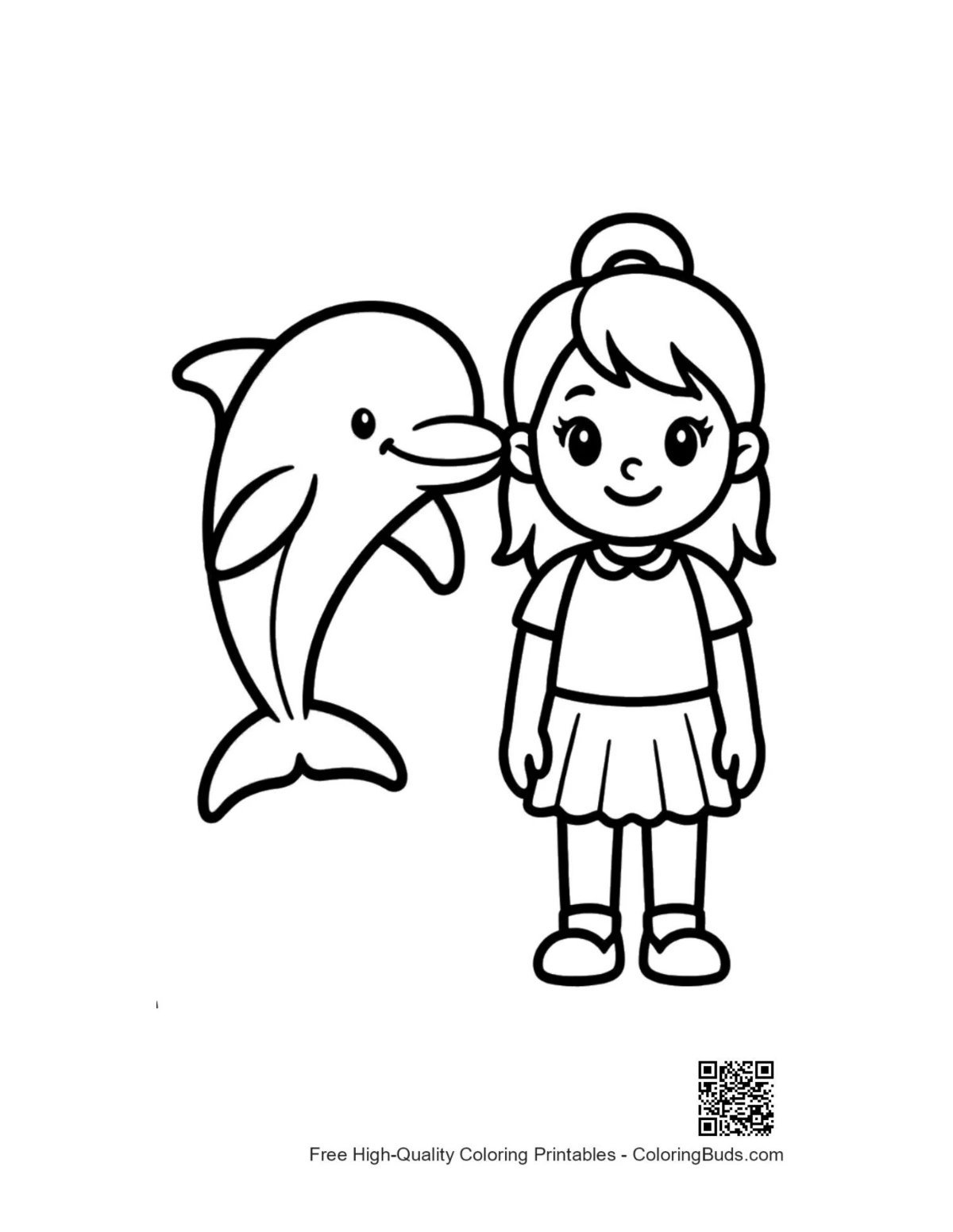 Girl and dolphin coloring page outline