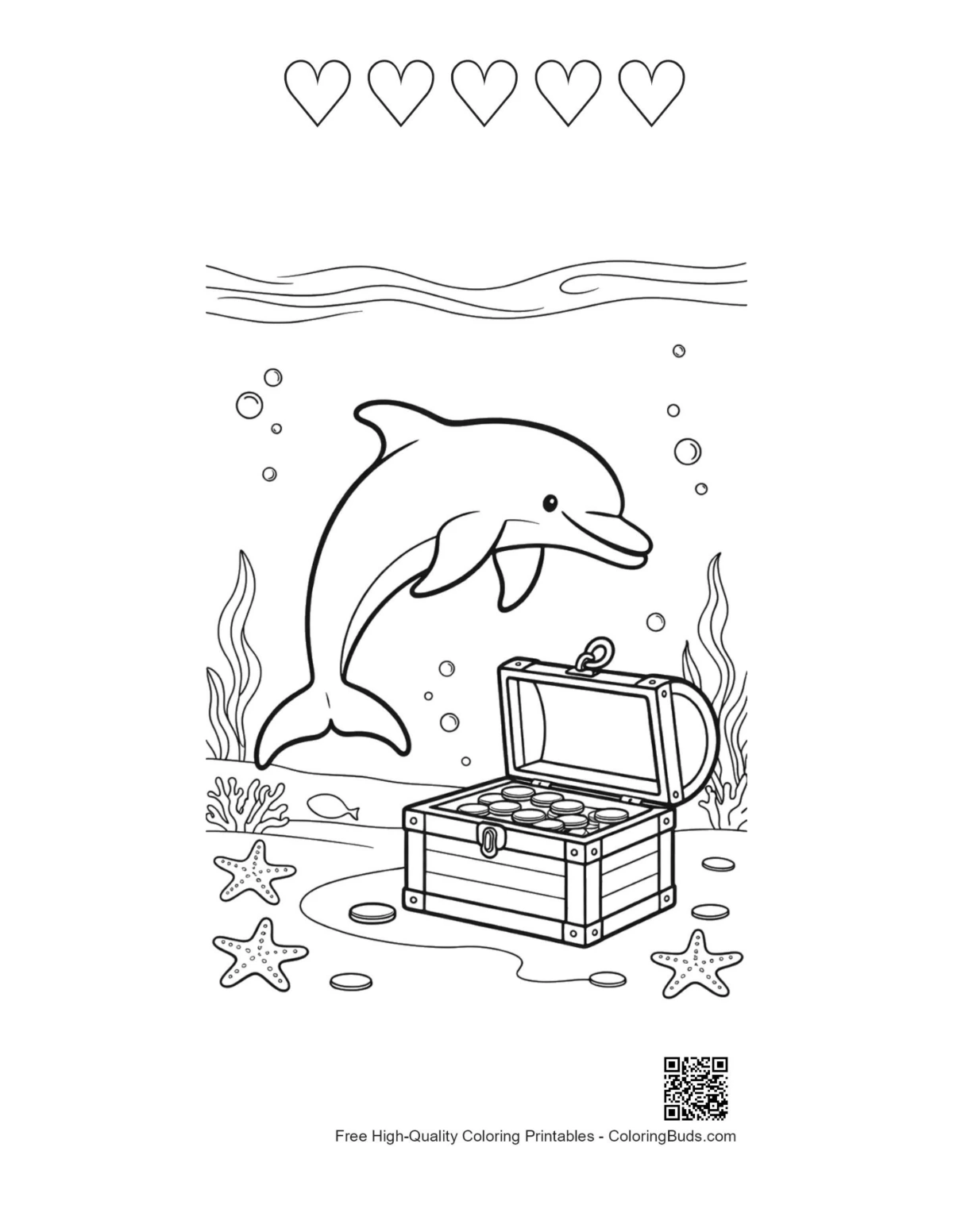 5 heart outline happy dolphin chest printable