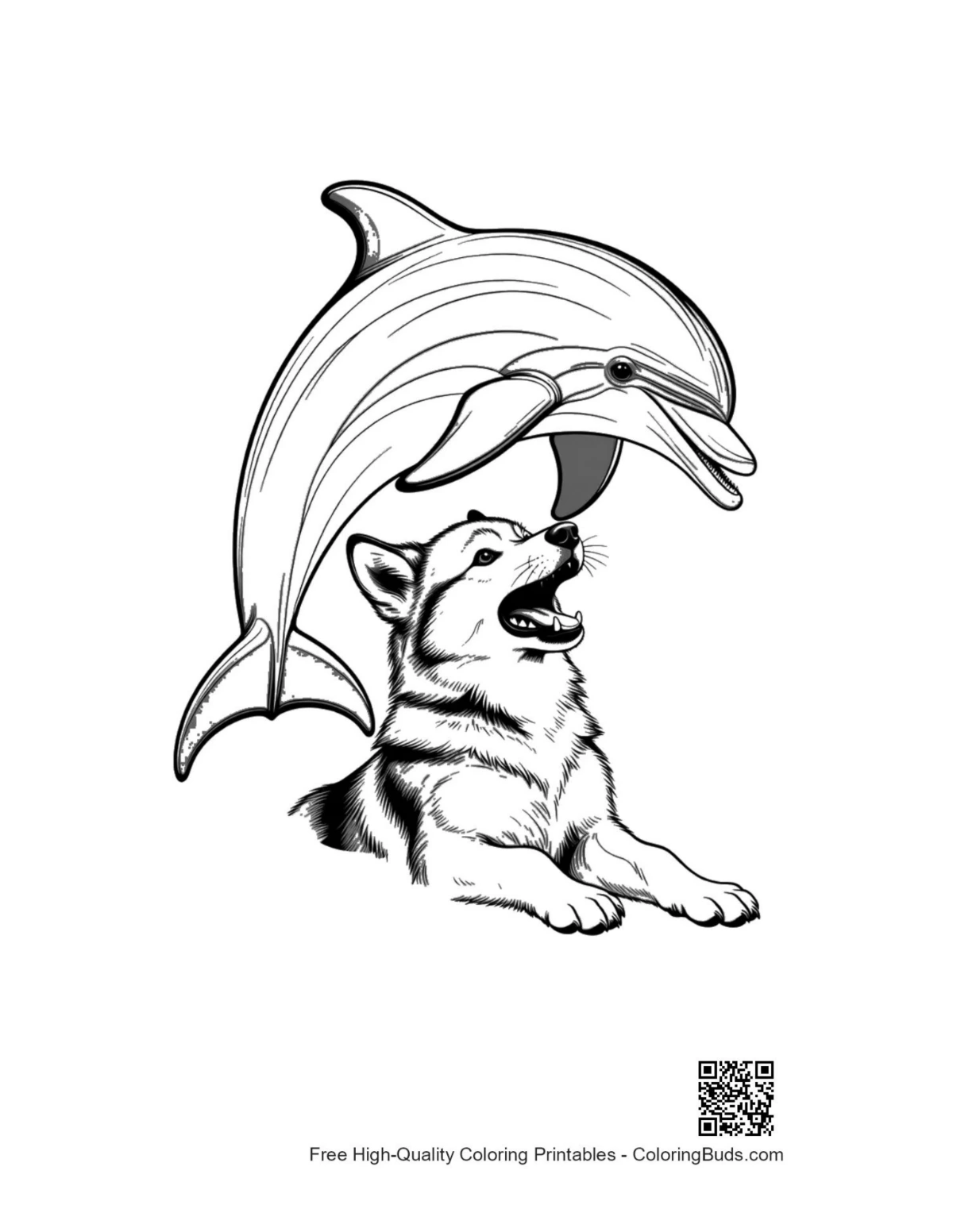 Adorable husky puppy under leaping dolphin art