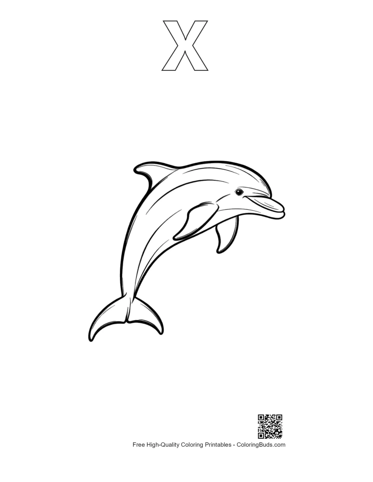 Leaping dolphin printable with alphabet X outline