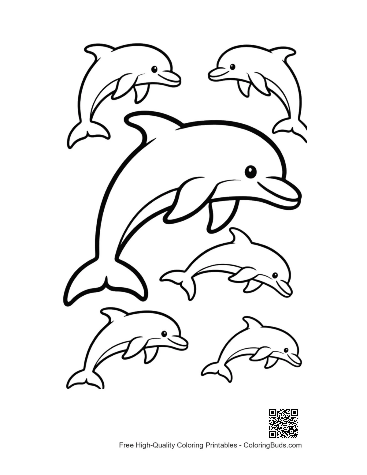 Jumping dolphin with playful pod outline art